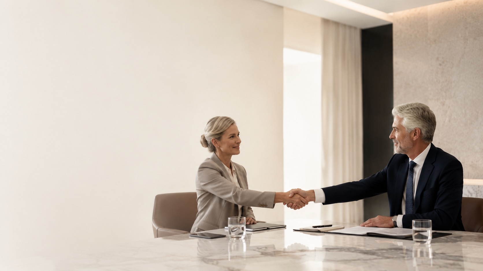 Two parties shaking hands after reaching agreement